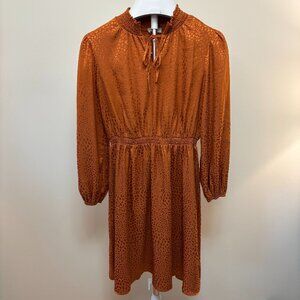 Chenault Leopard Print Burnt Orange Long Sleeve Midi Dress Sz Medium